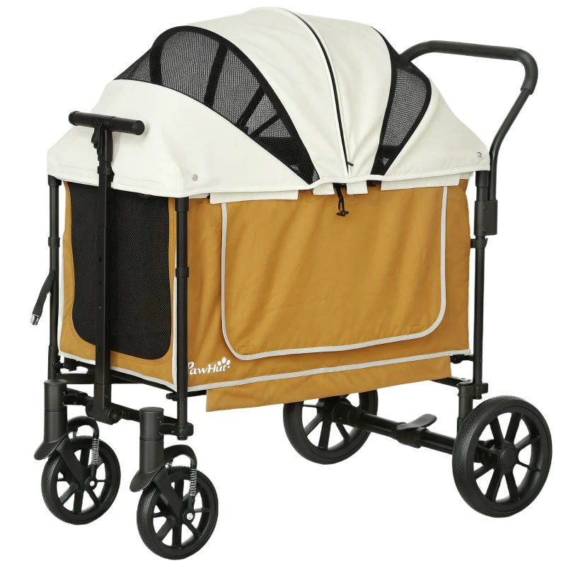 PawHut Cărucior pentru câini buggy pliabil pentru câini și pisici până la 30 kg 110 x 65 x 102 cm Maro