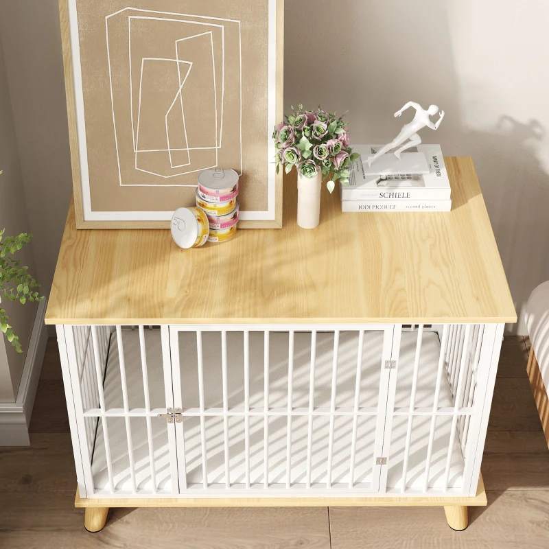 PawHut Cușcă pentru câini cu ușă cu închidere, pernă detașabilă, bună ventilație, oțel, 86x60x70 cm, Alb+Gri