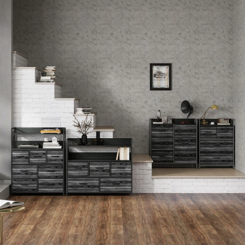 HOMCOM Comodă, Bufet, 4 sertare din material textil, Design industrial, 60x29x85cm, Negru