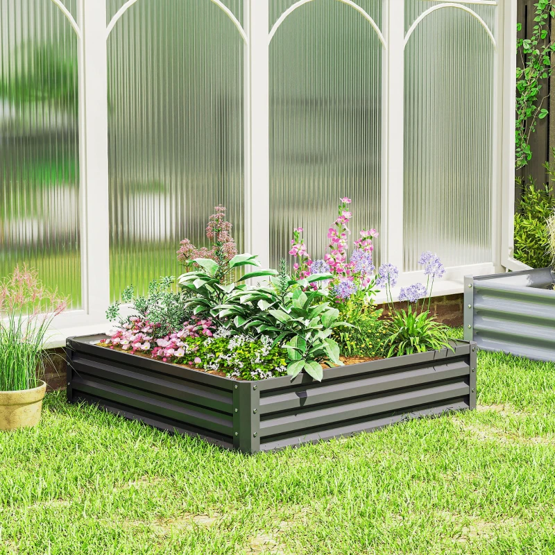 Outsunny Carré potager de jardin potager surélevé, acier galvanisé, résistant à la rouille 120x120x30cm, gris clair