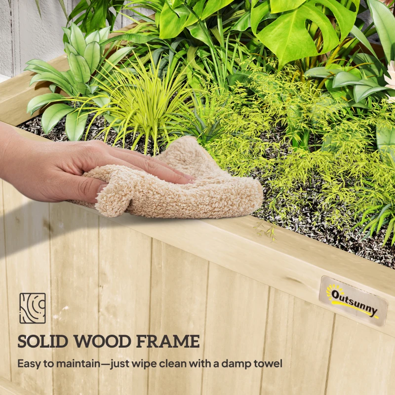 Outsunny Raised Bed with Drainage Holes, Wood Planter with Trellis for Climbing Plants to Grow Vegetables, Flowers, Natural