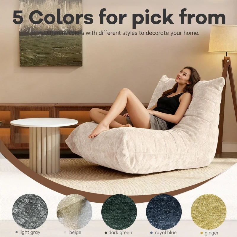 Soft Bean Bag Lazy Sofa with Ergonomic Full-Body Support, Couch with High-Rebound, Stain-Resistant Sponge, 110L x 90W x 67H cm, White