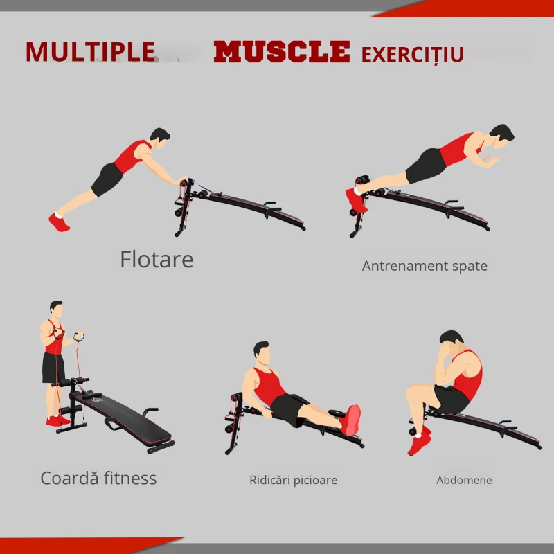 HOMCOM banca fitness multifunctionala, reglabila 56.5x136 cm