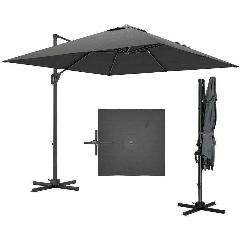 Outsunny Patio Offset Parasol Umbrella - Dark Grey