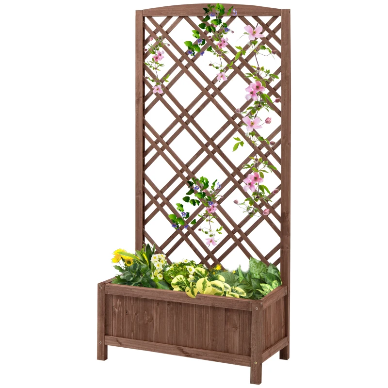 Outsunny jardinieră înălțată suport flori grădină cu grilaj din lemn galben 60 x 30 x 122,5 cm