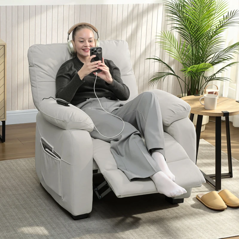 HOMCOM Fotoliu relax electric fotoliu reclinabil port USB suport picioare buzunare laterale telecomandă 96x90x103cm crem