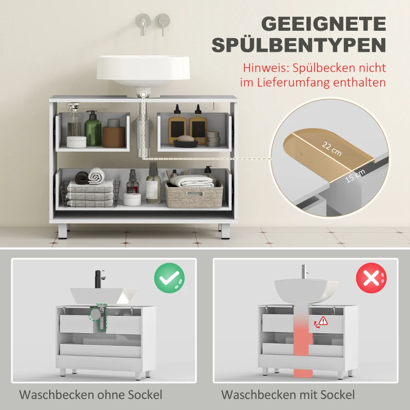 HOMCOM Moderne badkameronderkast met 2 lades, vrijstaande onderkast voor wastafel zonder sokkel, Wit