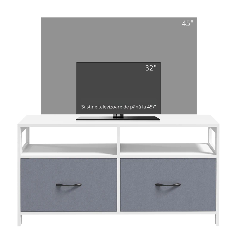 HOMCOM Suport Dulap TV pentru Televizoare de pana la 45”, Centru de Divertisment cu Sertare Pliabile si Rafturi de Depozitare pentru Camera de Zi, Dormitor
