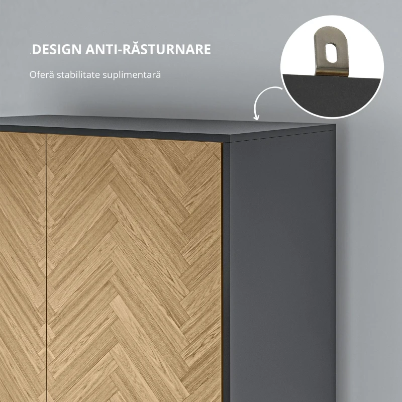 Homcom Dulap Lemn Gri inchis – 2 Usi, Compartimente si Sertare(m-7)