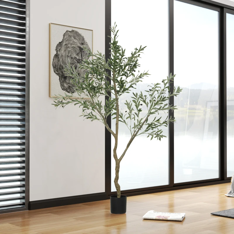HOMCOM Măslin artificial, plantă artificială, măslin realist în ghiveci, 180 cm, plastic, verde