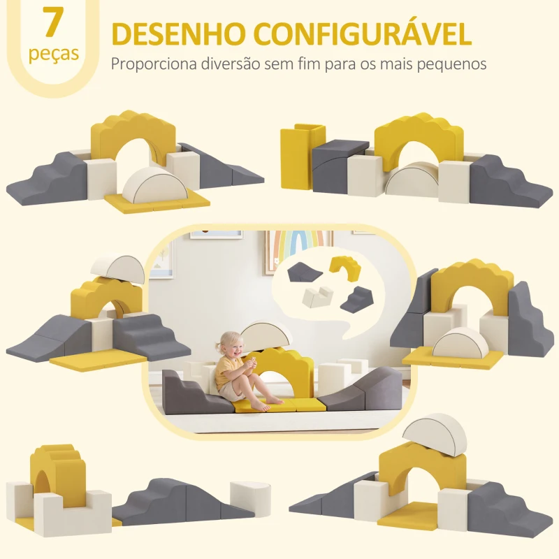 AIYAPLAY Conjunto de 7 Blocos de Espuma para Crianças Blocos de Psicomotricidade Brinquedo para Aprendizagem para Escalar Amarelo