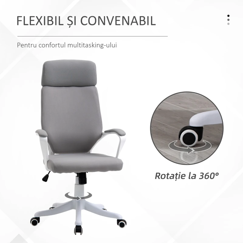 Vinsetto Scaun de Birou Pivotant Inaltime Reglabila Tetiera si Balansoar Gri