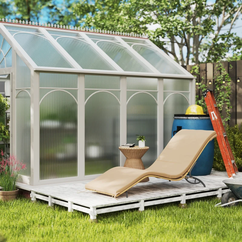 Outsunny Șezlong din poliratan, șezlong de grădină cu pernă, rezistent la intemperii, capacitate 120 kg, 166 x 63 x 76 cm, Bej