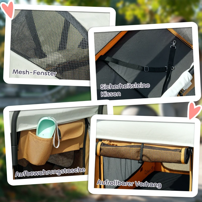 PawHut Cărucior pentru câini buggy pliabil pentru câini și pisici până la 30 kg 110 x 65 x 102 cm Maro