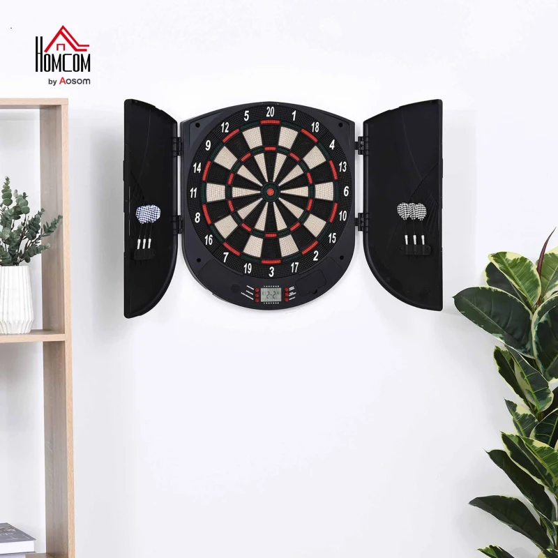 HOMCOM Diana Electrónica Digital Diana con 6 Dardos hasta 8 Jugadores Marcador Puertas Laterales Pantalla LCD y 26 Juegos 44x4,4x50 cm Negro