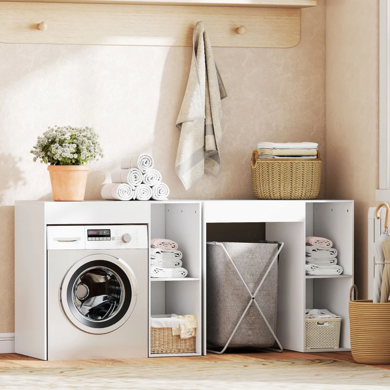 HOMCOM Kast boven wasmachine, badkamer-organizer boven toilet met open opbergvakken voor wasruimte, Wit