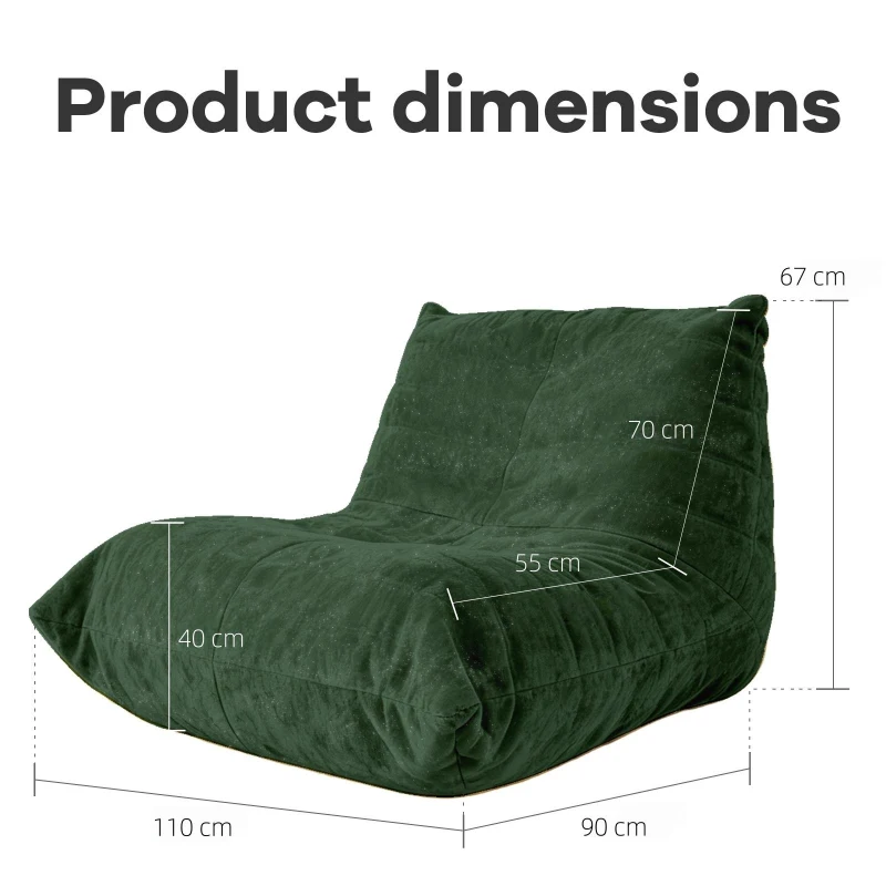 Soft Bean Bag Lazy Sofa with High-Rebound Sponge and Easy-Clean Chenille, Modern Couch with Non-slip Base, 110L x 90W x 67H cm, Green