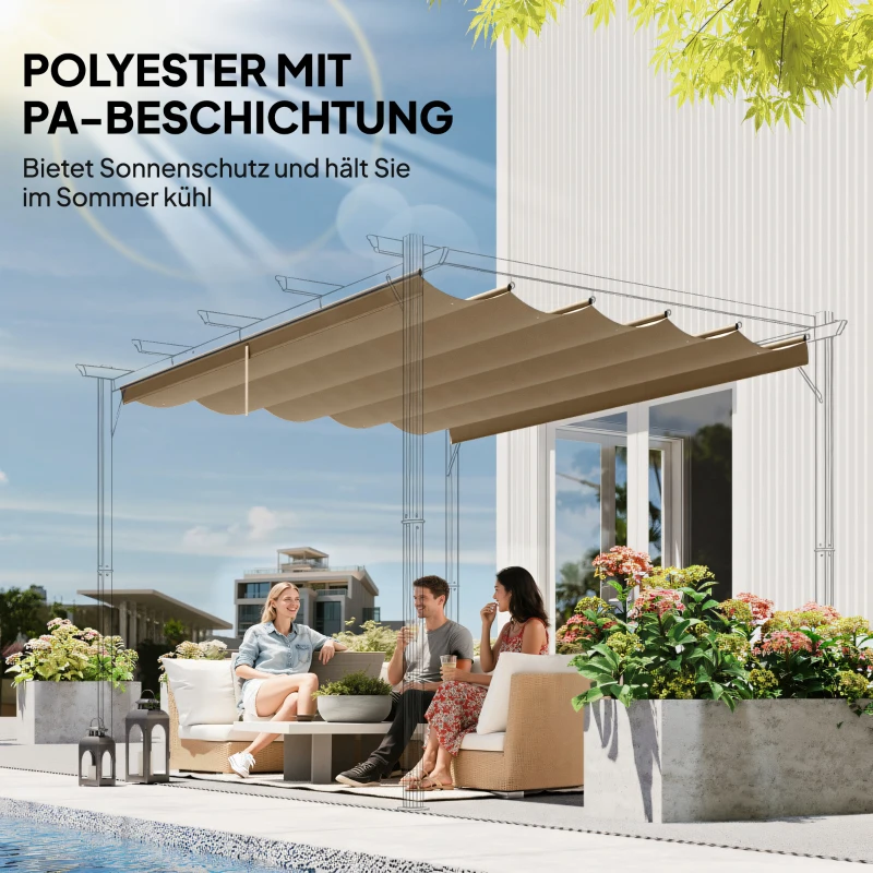 Outsunny Vervangingsdak voor 3 x 3 m pergola, intrekbaar, met regenafvoergaten, weerbestendig, Polyester, bruin(m-5)