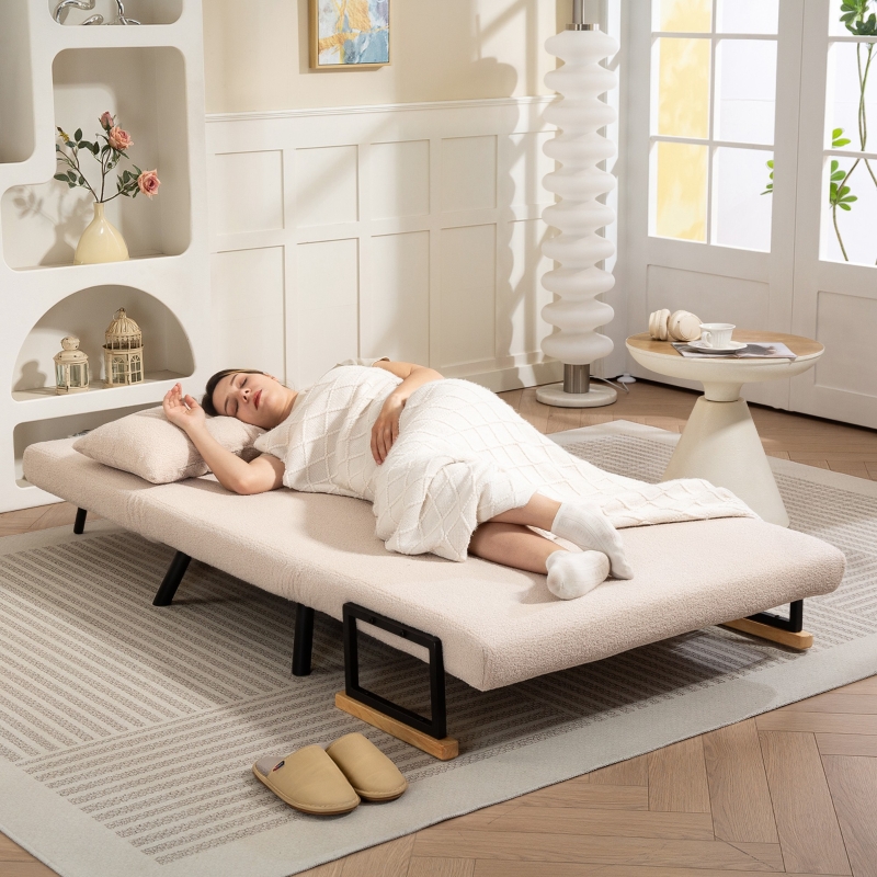 HOMCOM Canapea extensibilă canapea 2 locuri canapea din catifea, funcție de dormit, incl. 2 perne, aspect catifea, Natural + Bej + Negru