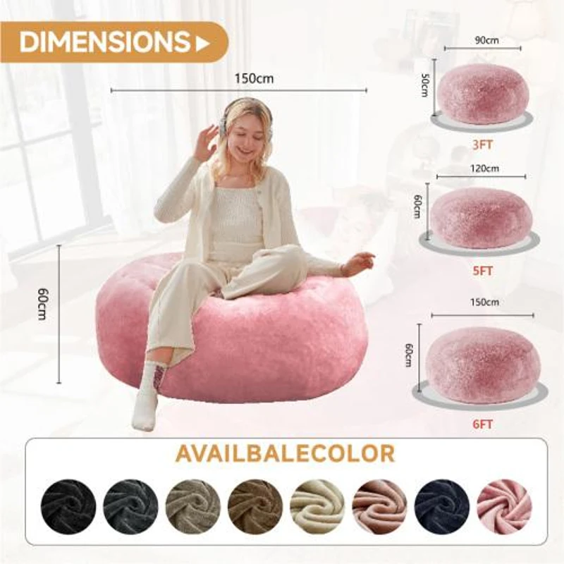 Large Bean Bag Sofa Chair with Foldable Space-Saving Design, Eco-Friendly Bead Filling, Reading Lounger for Adults, 150L x 150W x 60H cm, Pink