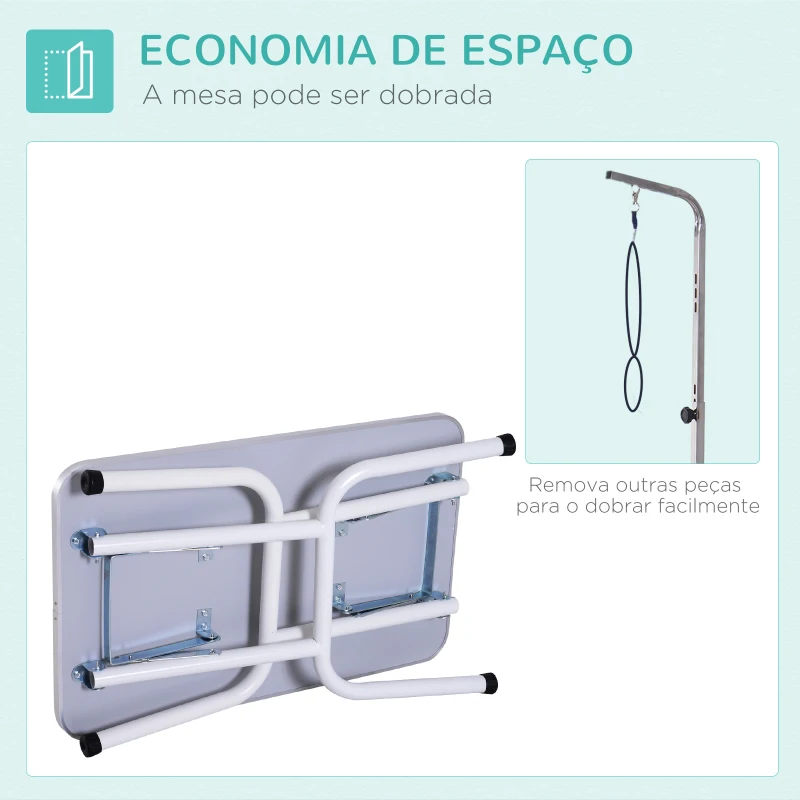 PawHut Mesa de Tosquia para Cães Dobrável com Braço Ajustável entre  60-104 cm e Bancada de Borracha Antiderrapante 81x48,5x80 cm Azul