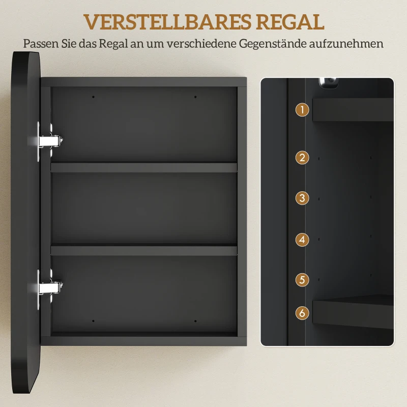 HOMCOM Spiegelschrank Bad, Badezimmerschrank mit Spiegel, Verstellbarem Regal, 40,2 x 10,2 x 50,9 cm, Schwarz