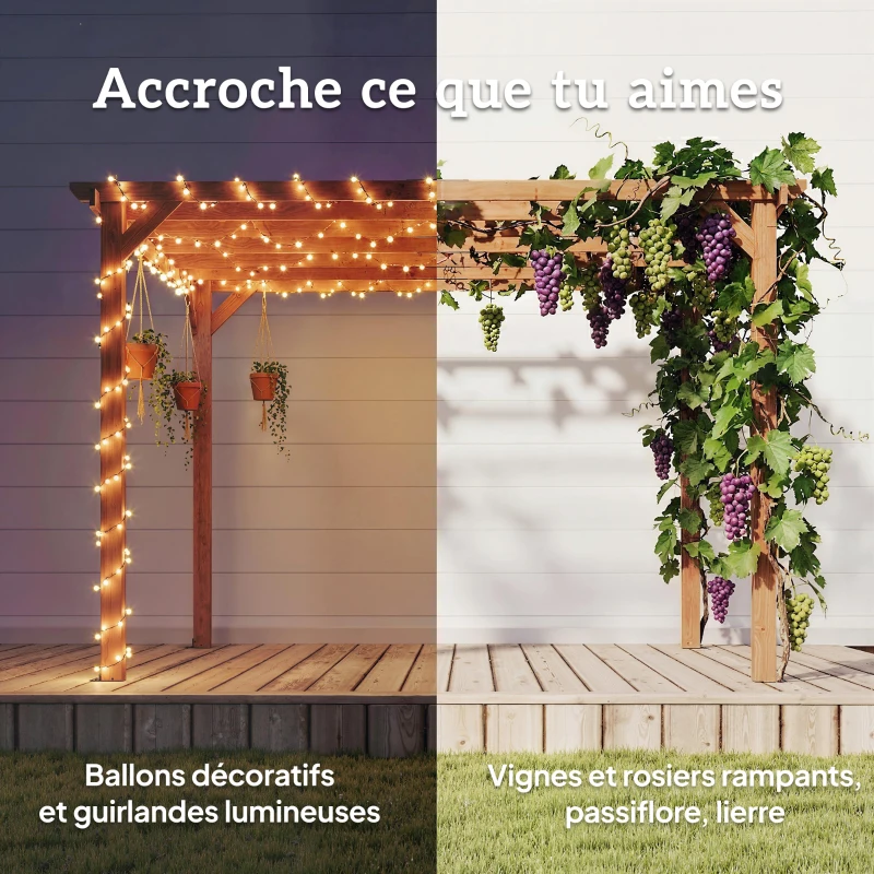 Outsunny Pergola en bois tonnelle extérieur structure robuste avec poteaux 90 mm et 7 poutres 3 x 3 m effet bois d'érable