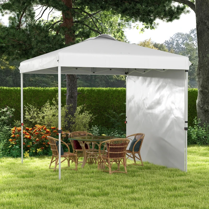 Outsunny Tenda Dobrável 247x247x268 cm  Tenda de Jardim com 1 Parede Lateral Altura Ajustável para Campismo Festas Branco