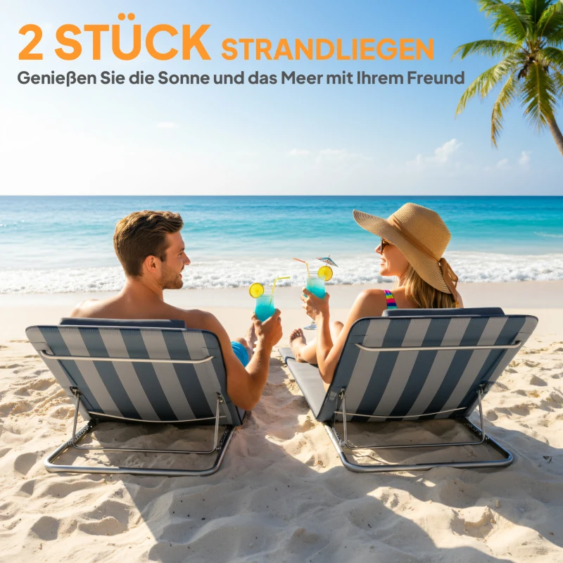 Outsunny Sonnenliege klappbar Gartenliege mit Kopfkissen Liegestuhl mit 5-Fach verstellbare Rückenlehne Tragetasche Blau