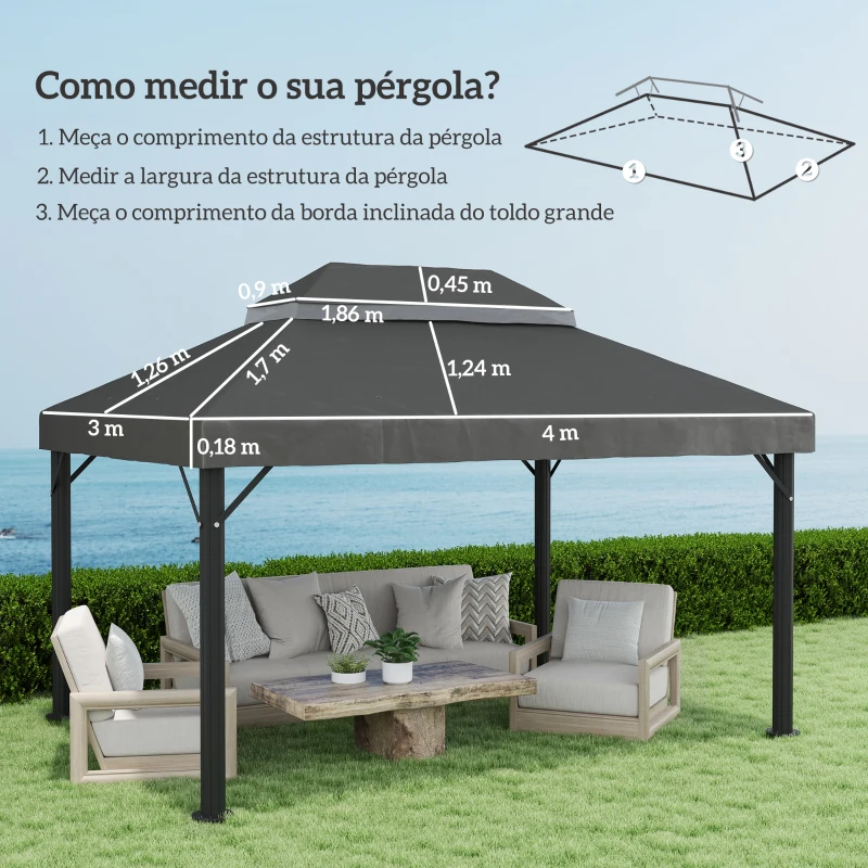 Outsunny Toldo de Substituição para Pérgola 4x3 m Toldo para Pérgola com Teto Duplo e Proteção UV 30+ Cinza