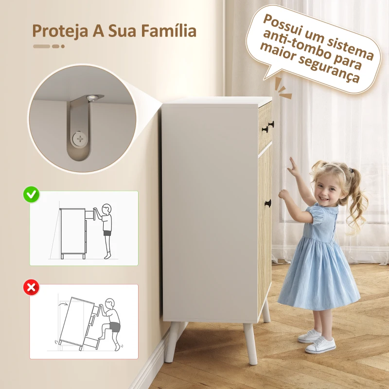 HOMCOM Sapateira de 2 Portas com Design em Espiga Prateleiras Ajustáveis Gaveta para 12 Pares de Sapatos 75x35x97 cm, Branco e Madeira