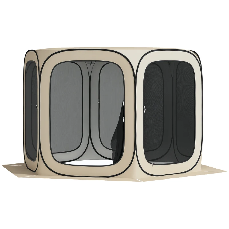 Outsunny cort pop-up pentru camping, portabil, protecție UPF50+, laterale cu plasă, sârmă de oțel, Khaki