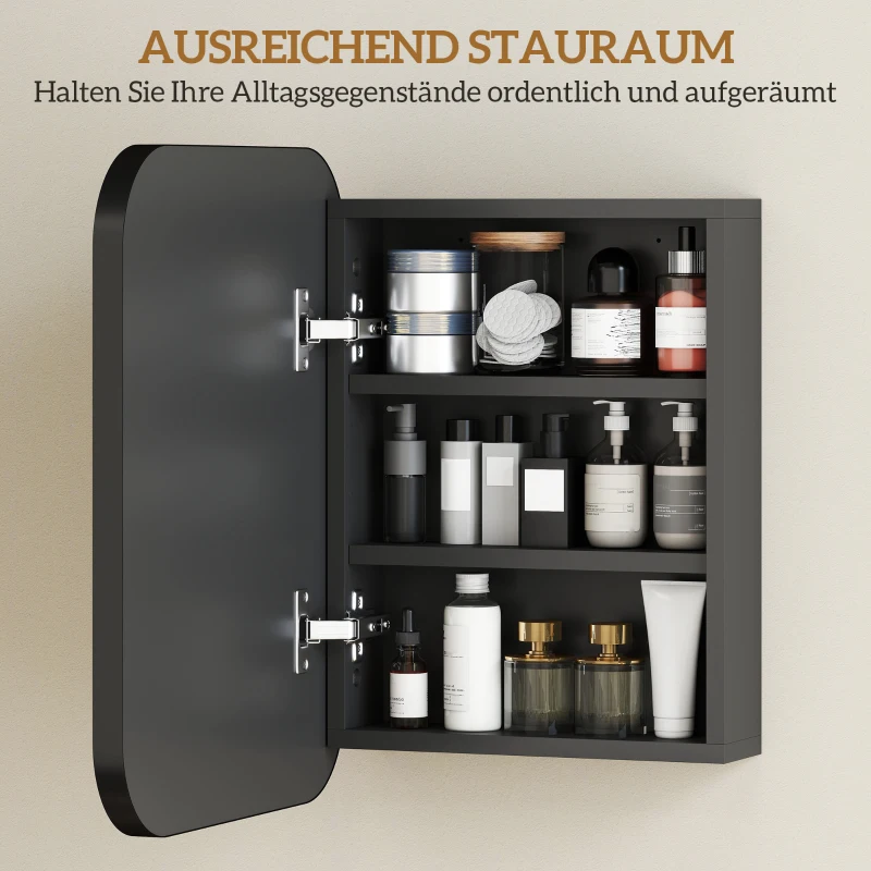 HOMCOM Spiegelschrank Bad, Badezimmerschrank mit Spiegel, Verstellbarem Regal, 40,2 x 10,2 x 50,9 cm, Schwarz