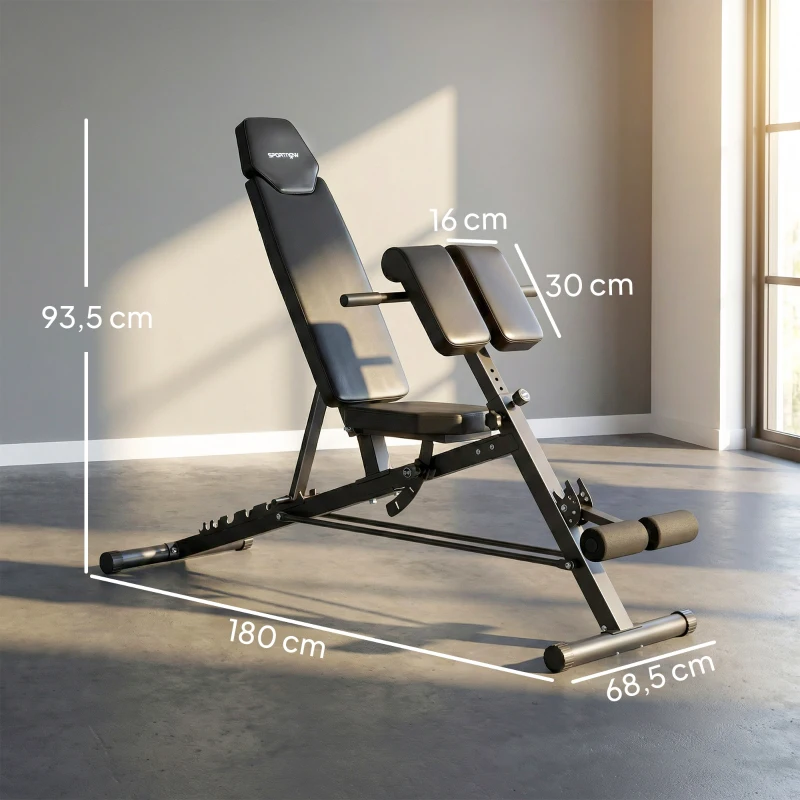 SPORTNOW Banc de musculation multifonctionnel, banc incliné et plat réglable avec dossier 6 positions, assise 3 positions, Noir