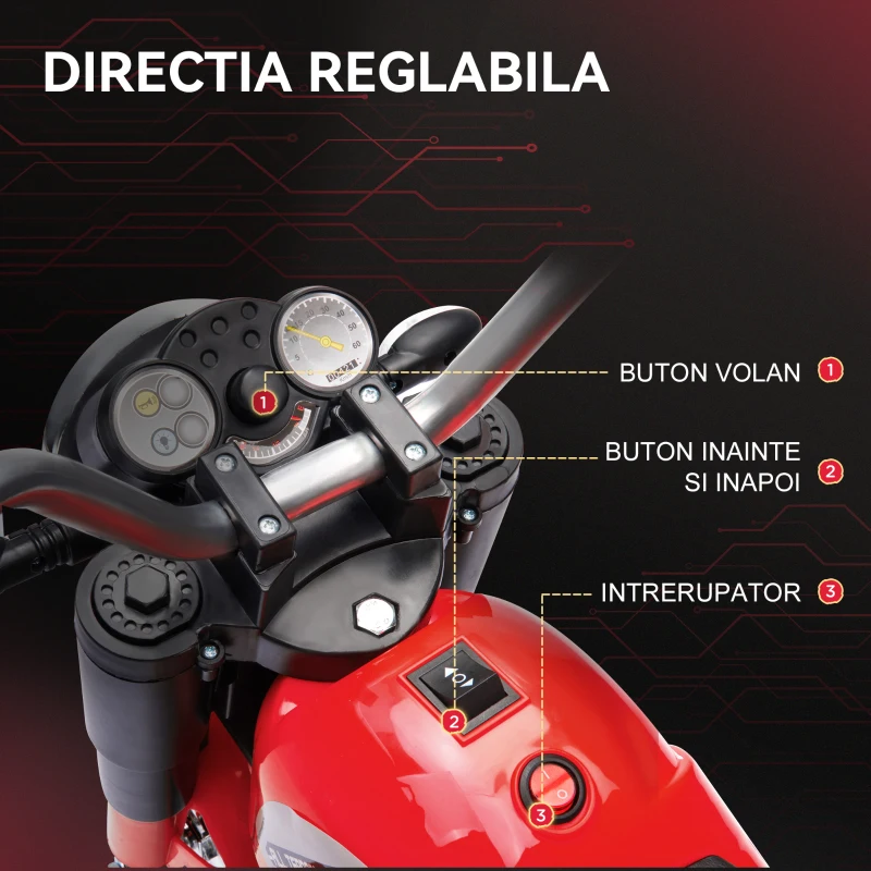 HOMCOM Motocicleta Electrica pentru Copii 3 Roti Lumini Sunete Baterie 6V Viteza 2km/h(m-4)
