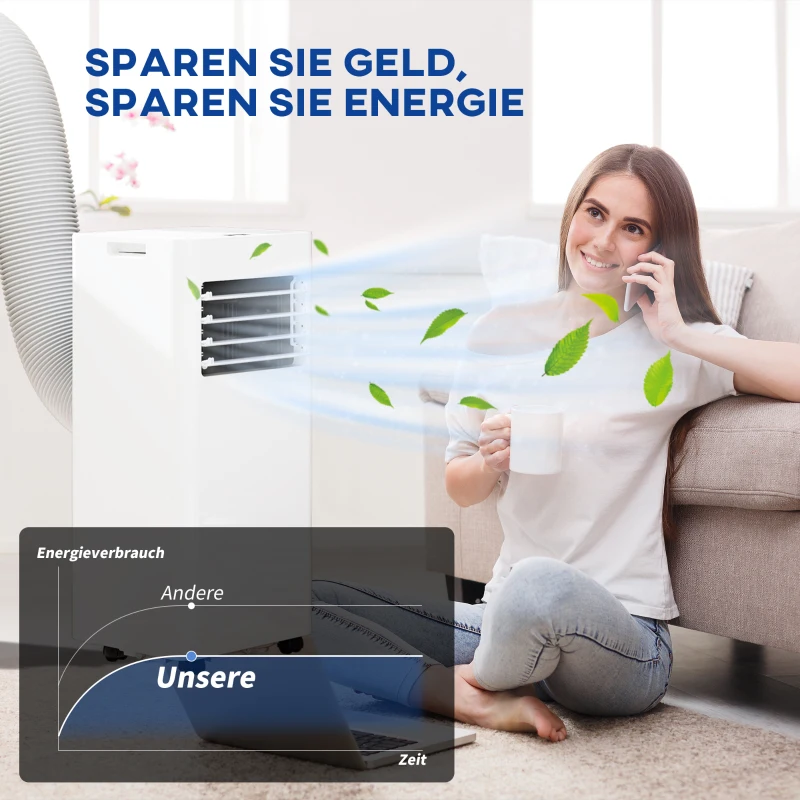 HOMCOM 3-in-1 Klimaanlage, Ventilator mit LED-Anzeige, waschbarer Filter, Timer, Weiß