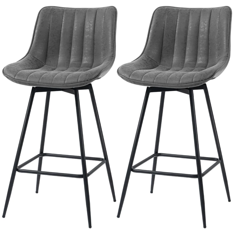 HOMCOM Set of 2 PU Leather Swivel Bar Stools - Grey