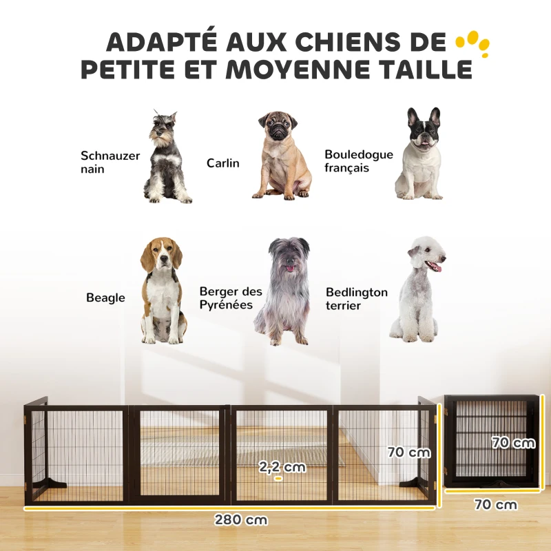 PawHut Barrière de sécurité pour chien barrière pliable à 6 panneaux avec pieds amovibles 432 x 36 x 70 cm noir