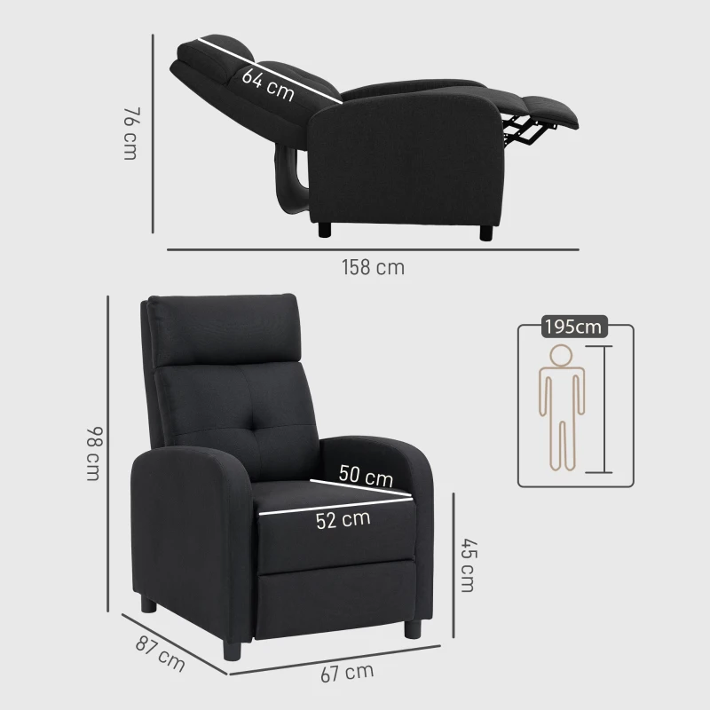 HOMCOM Relaxfauteuil met ligfunctie, uittrekbaar voetgedeelte, pocketveersysteem, tot 150 kg, zwart