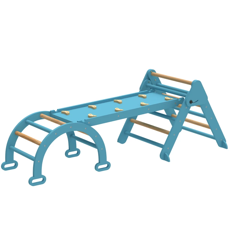 AIYAPLAY Triângulo de Escalada 7 em 1 com Arco e Rampa Escalada para Crianças de Madeira Dobrável para 18-48 Meses 188x70 cm Azul