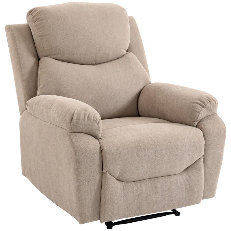 HOMCOM Sillón Relax Reclinable Manual Tapizado en Tela Aspecto Lino Reposapiés Reposabrazos Acolchado Grueso Beige