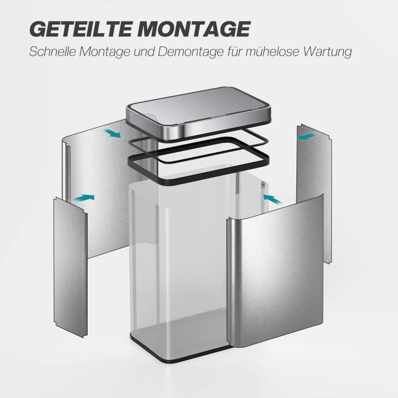 HOMCOM 50 L Sensor-Mülleimer, automatischer Deckel, Edelstahl, vielseitig einsetzbar, Silberfarben