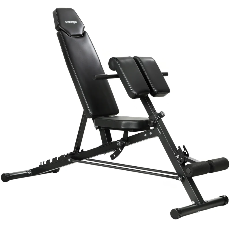 SPORTNOW Banc de musculation multifonctionnel, banc incliné et plat réglable avec dossier 6 positions, assise 3 positions, Noir