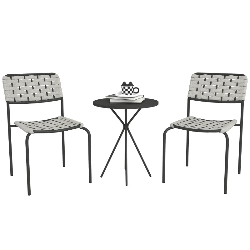 Outsunny Set mobilier grădină din poliratan, lounge exterior mobilier balcon pentru 2 persoane, 3 piese, 2 scaune, masă, gri