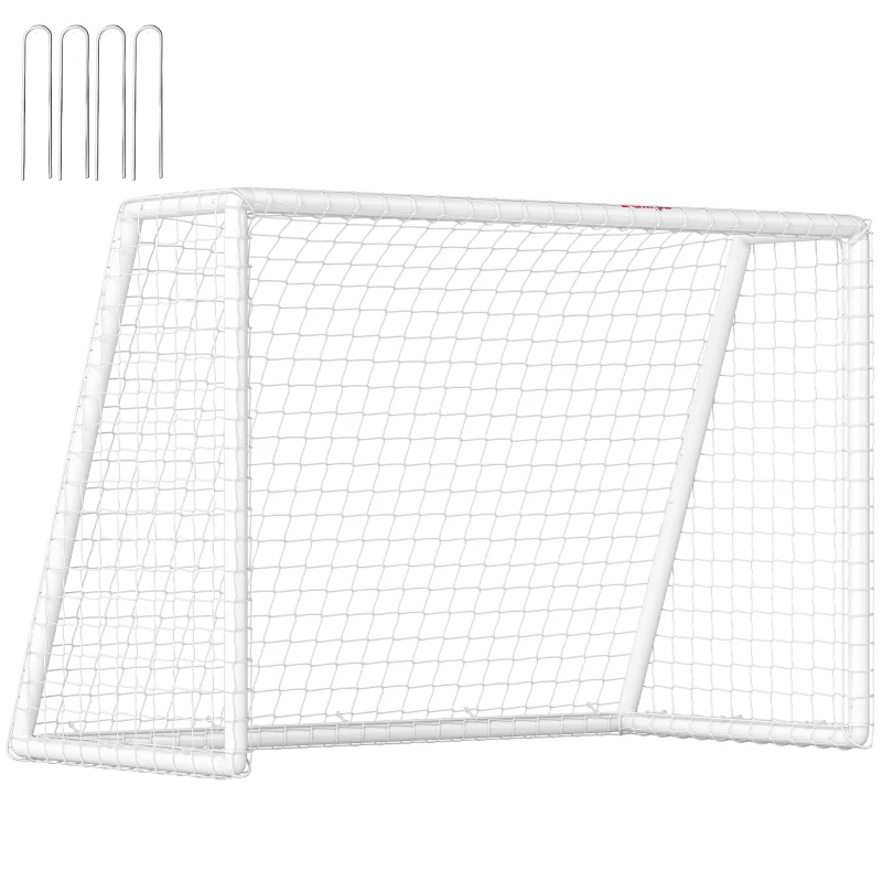 SPORTNOW Poartă de fotbal, plasă robustă, cadru din plastic, țăruși, 180L x 92B x 124H cm, Alb