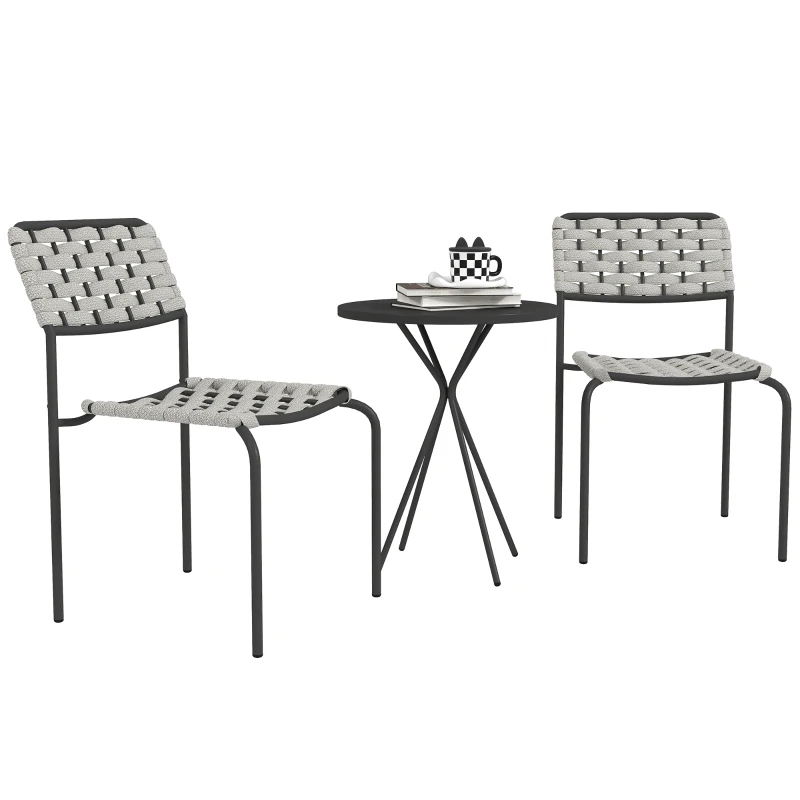 Outsunny Set mobilier grădină din poliratan, lounge exterior mobilier balcon pentru 2 persoane, 3 piese, 2 scaune, masă, gri