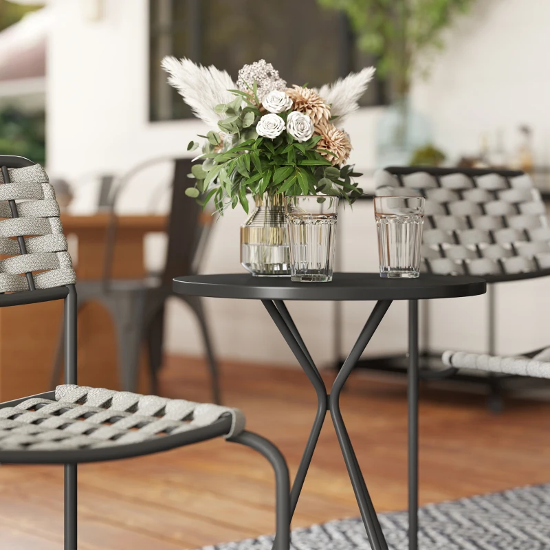 Outsunny Set mobilier grădină din poliratan, lounge exterior mobilier balcon pentru 2 persoane, 3 piese, 2 scaune, masă, gri