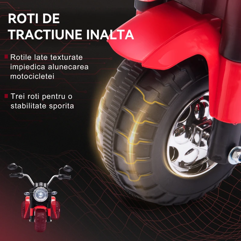 HOMCOM Motocicleta Electrica pentru Copii 3 Roti Lumini Sunete Baterie 6V Viteza 2km/h(m-6)
