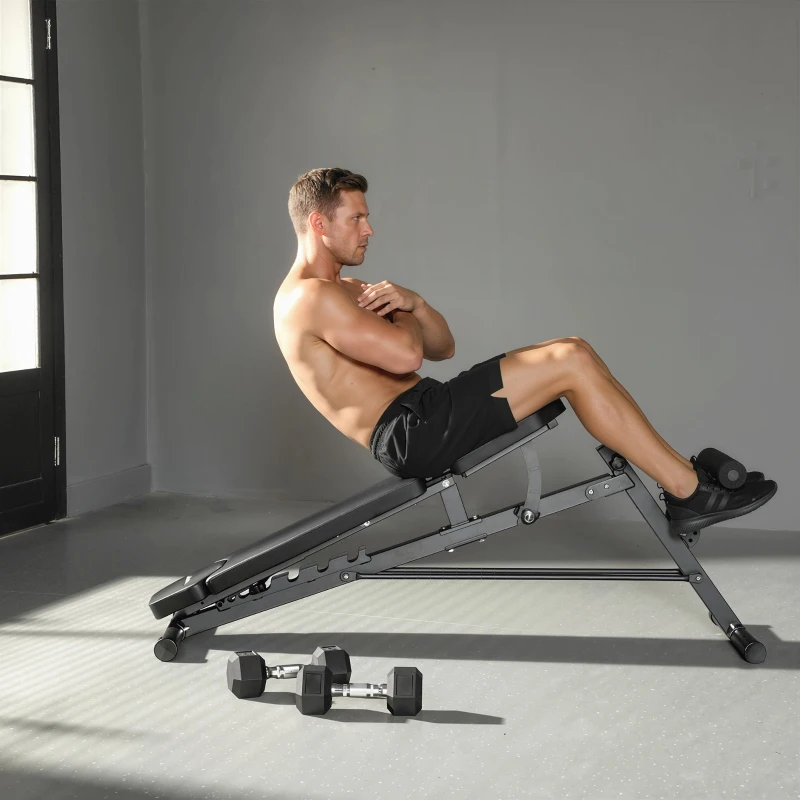SPORTNOW Banc de musculation multifonctionnel, banc incliné et plat réglable avec dossier 6 positions, assise 3 positions, Noir