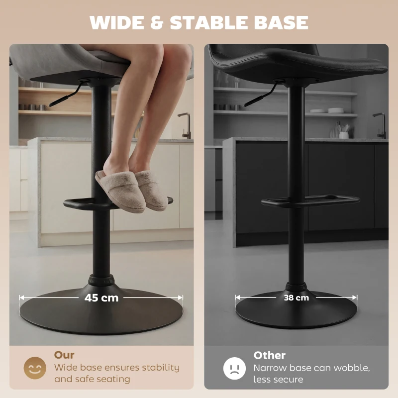 HOMCOM Retro Bar Stools Set of 2, Adjustable Kitchen Stool, Upholstered Bar Chairs with Back, Swivel Seat, Dark Grey(m-8)